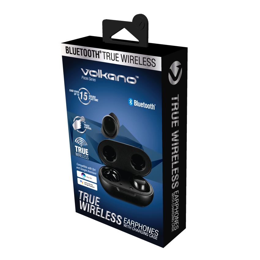 VOLKANO PISCES Series TRUE WIRELESS EARBUS +Chargeur NOIR