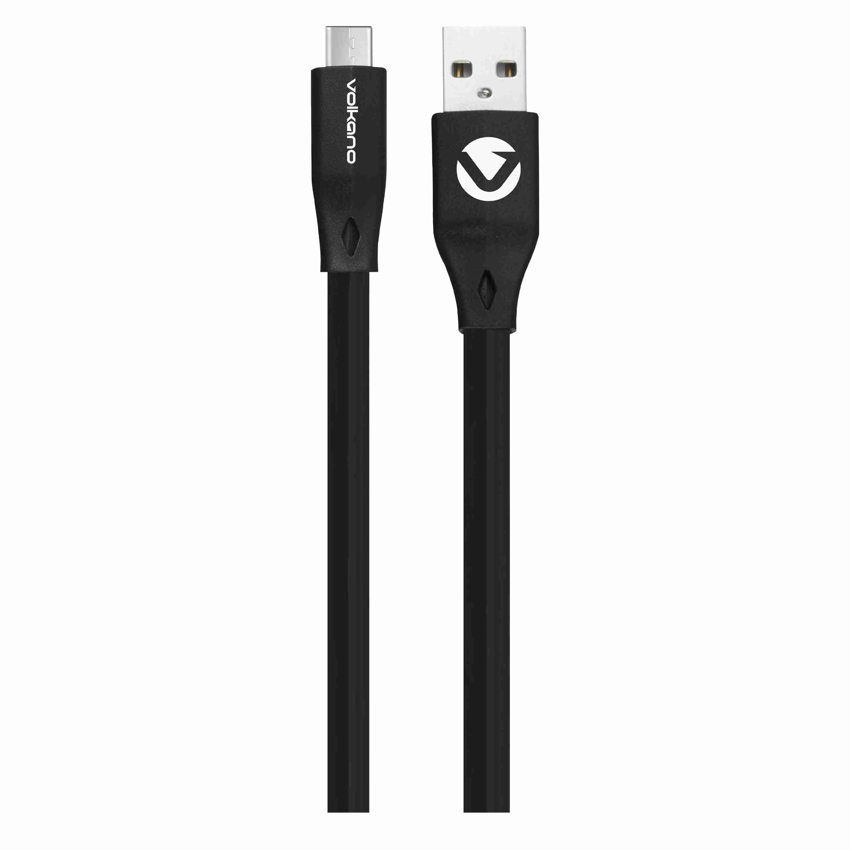 VOLKANO SLIM SERIES FLAT PVC TYPE C CABLE 1.2M-BLACK