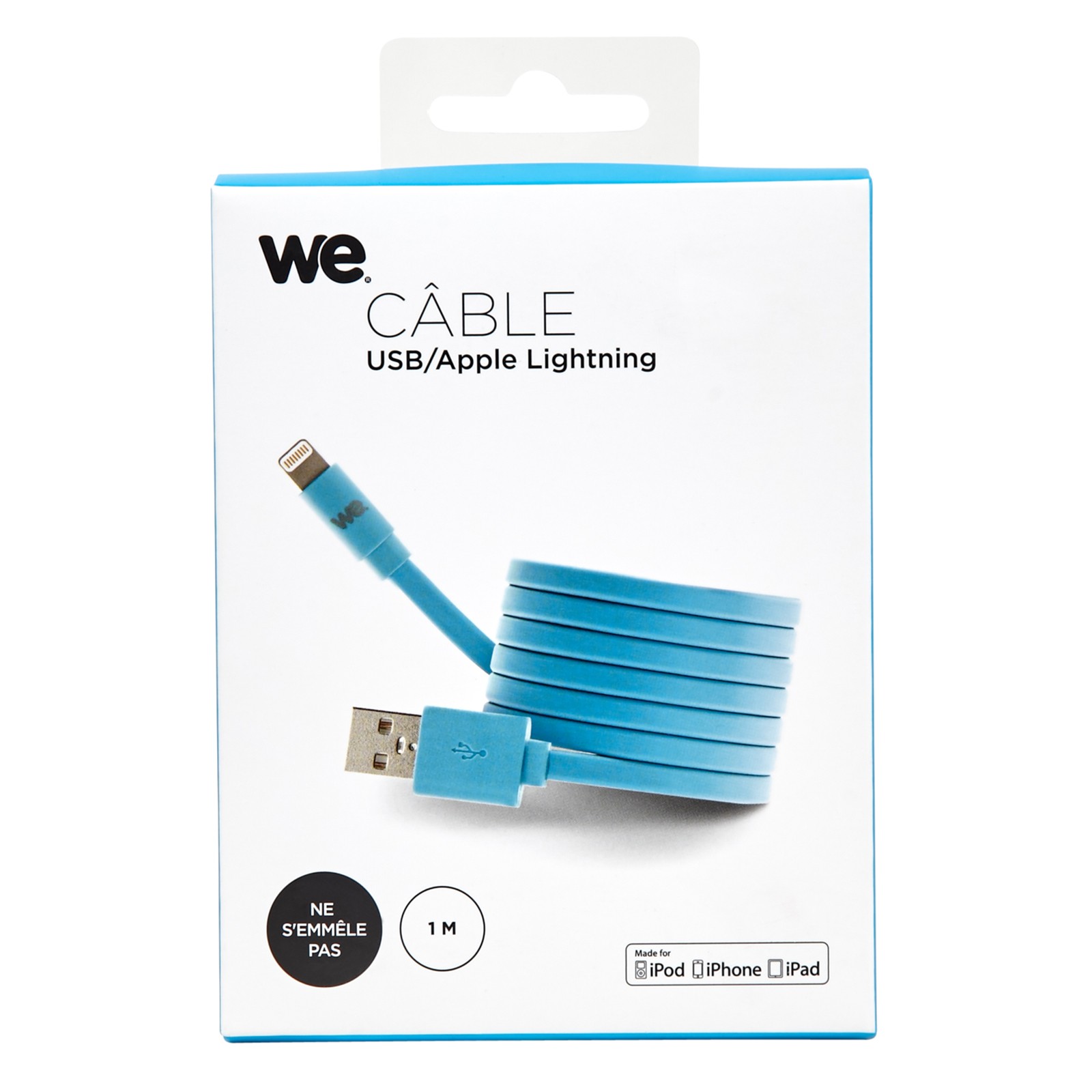 WE CABLE APPLE USB/LIGHTNING PLAT 1M BLEU